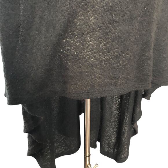 Pretty Angel Faux Fur Trimmed Duster Vest Black Linen Wool Knit Cardigan S/M - Picture 10 of 16